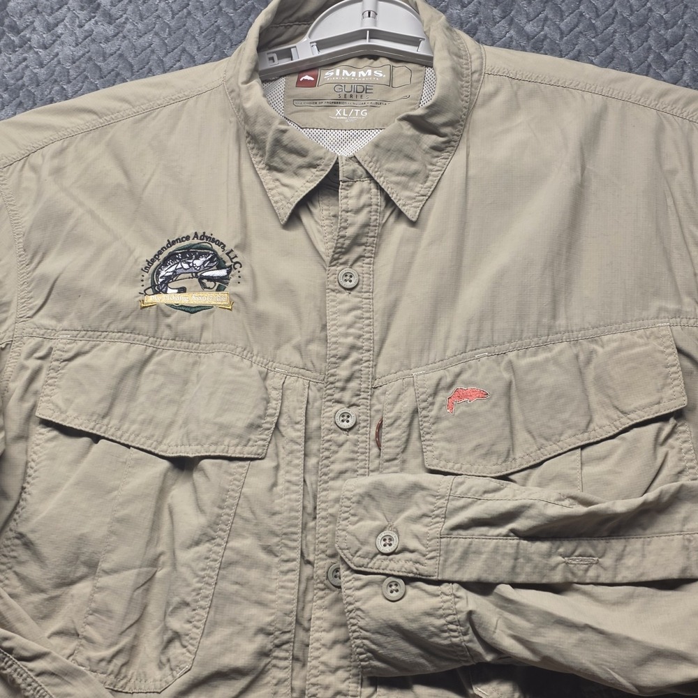 Simms Guide Series Fishing Shirt Men's XL Tan Long Sleeve Vented Nylon - Picture 1 of 12